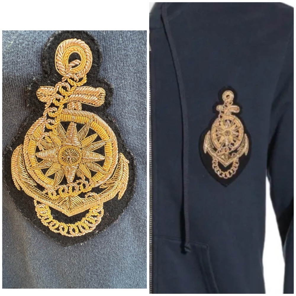 ⭐️ BALMAIN #ed Serial ⭐️ Crest 3ZIP Metallic French Navy Unisex Cotton - Picture 5 of 15